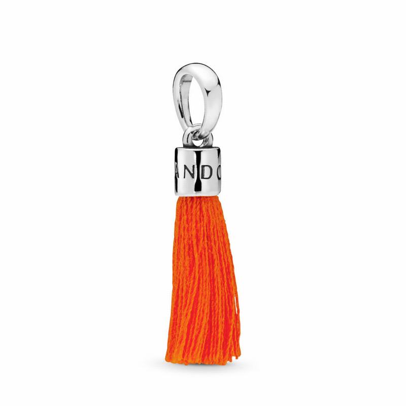 Pandora Orange Fabric Tassel Dangle Charm Silver Egypt UR4976032